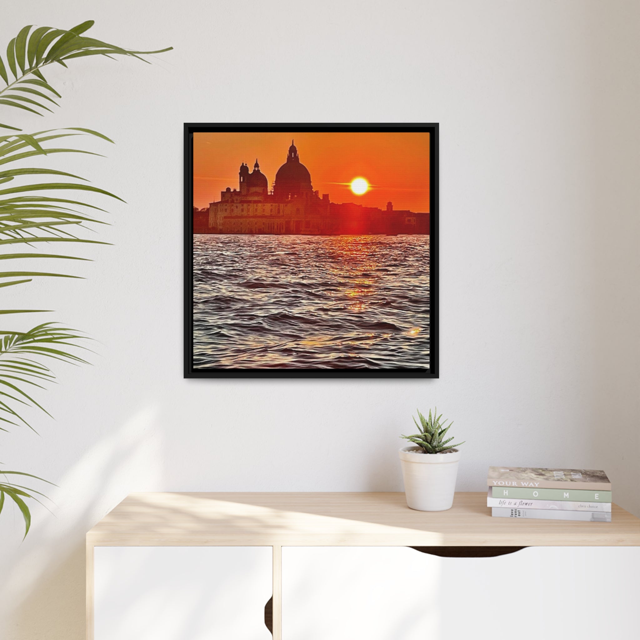 Sunset in Venice Italy, Matte Canvas, Black Frame
