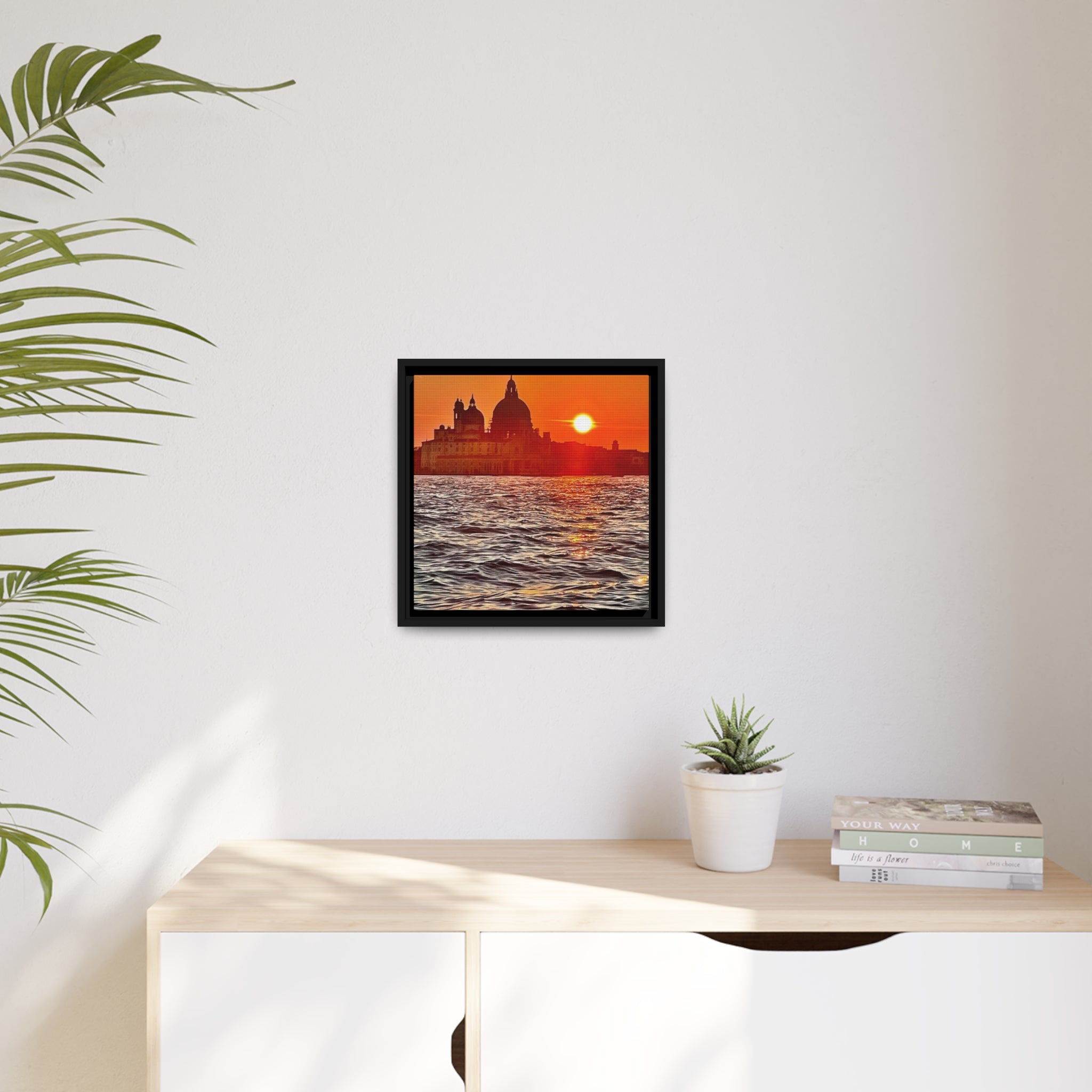 Sunset in Venice Italy, Matte Canvas, Black Frame
