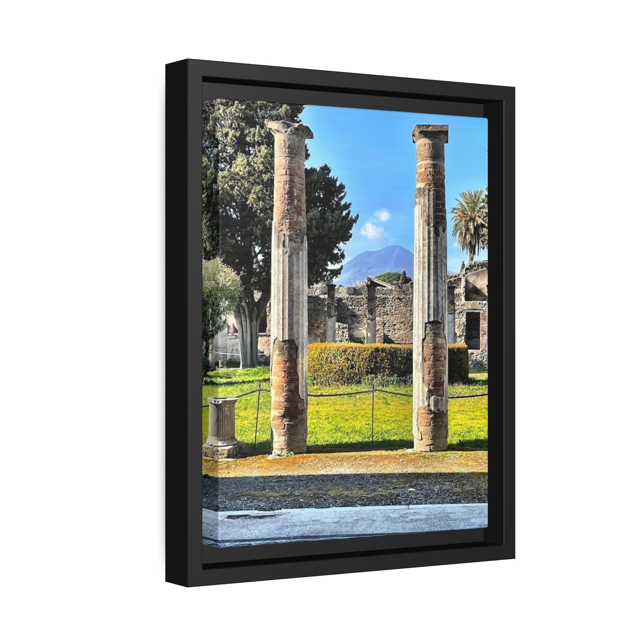 Pompeii with Mt Vesuvius Italy, Matte Canvas, Black Frame