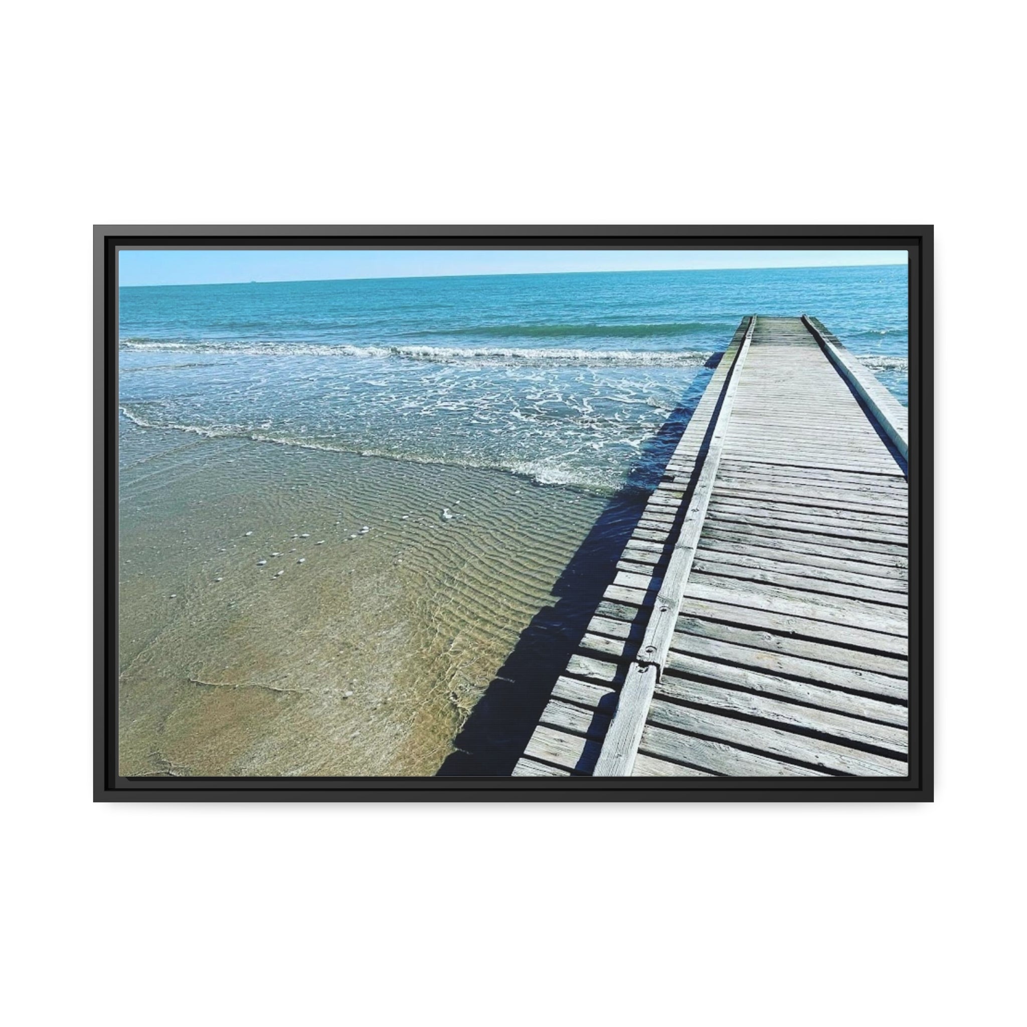 Boardwalk at Lignano Beach Italy, Matte Canvas, Black Frame