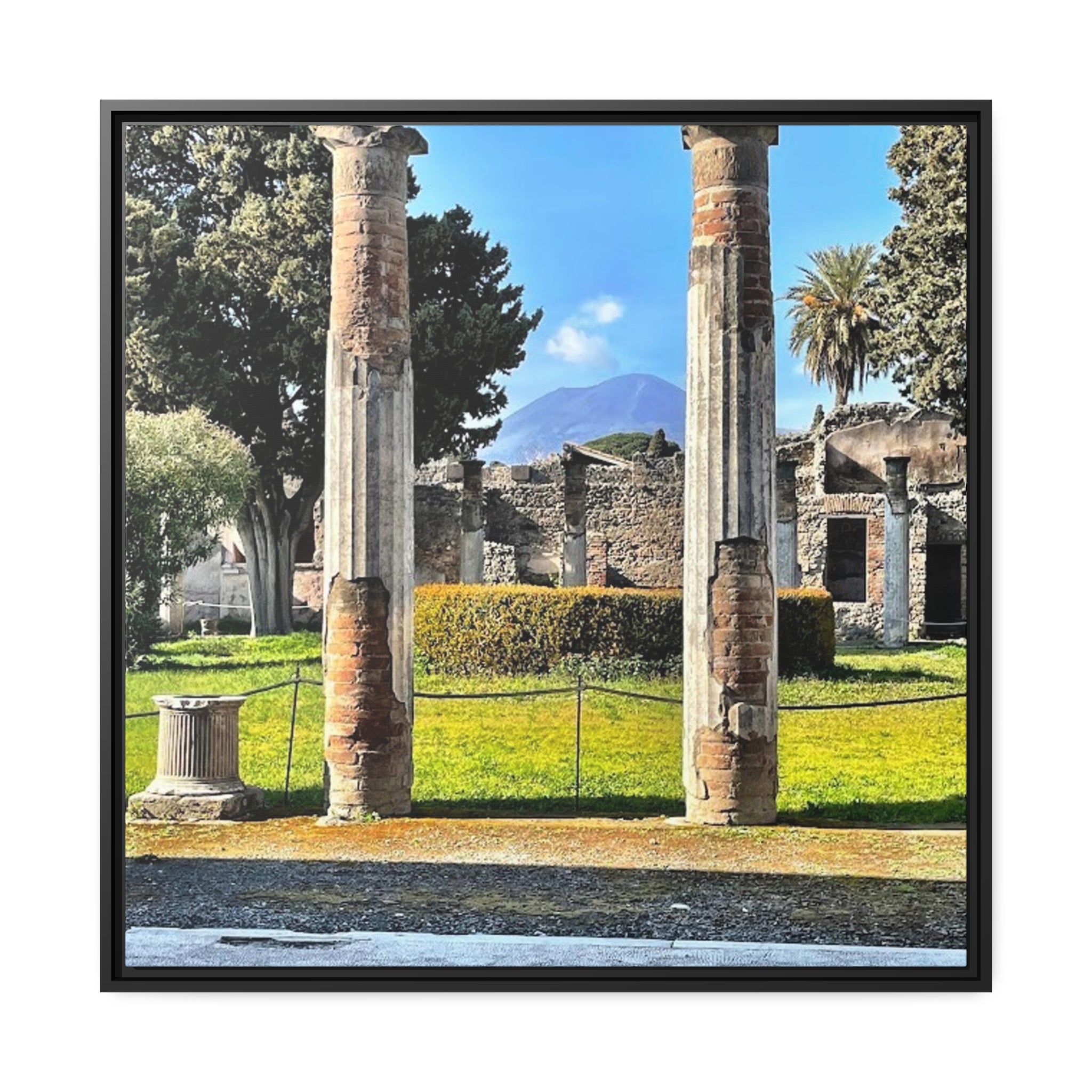 Pompeii with Mt Vesuvius Italy, Matte Canvas, Black Frame