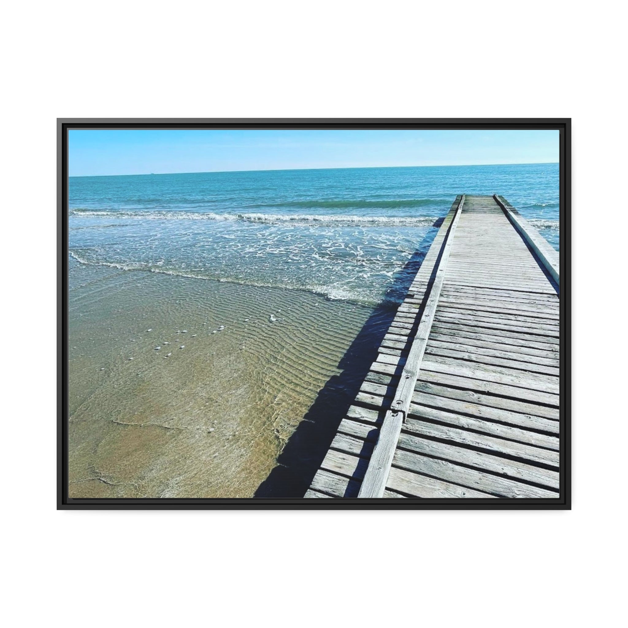 Boardwalk at Lignano Beach Italy, Matte Canvas, Black Frame
