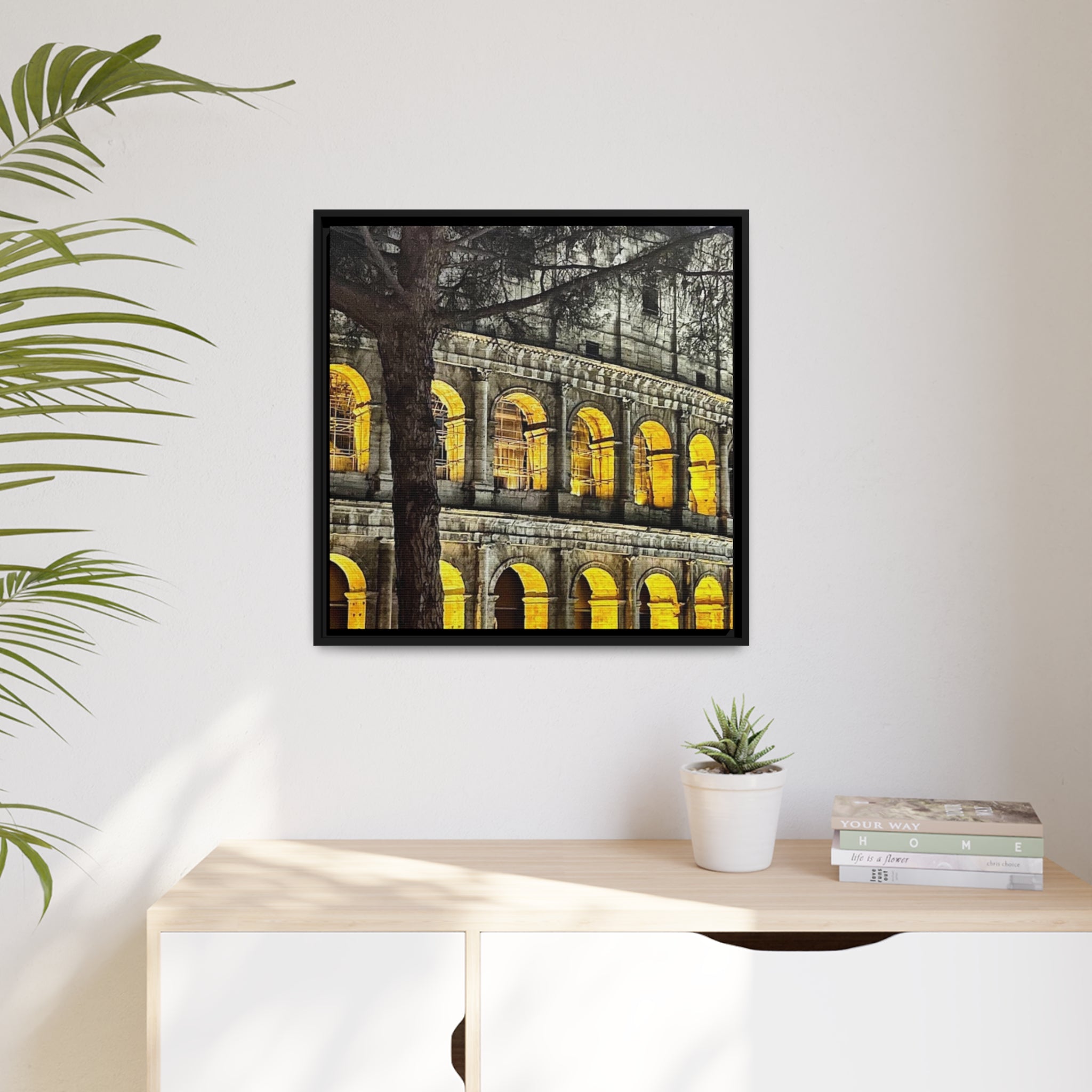 Rome Italy at Night, Matte Canvas, Black Frame