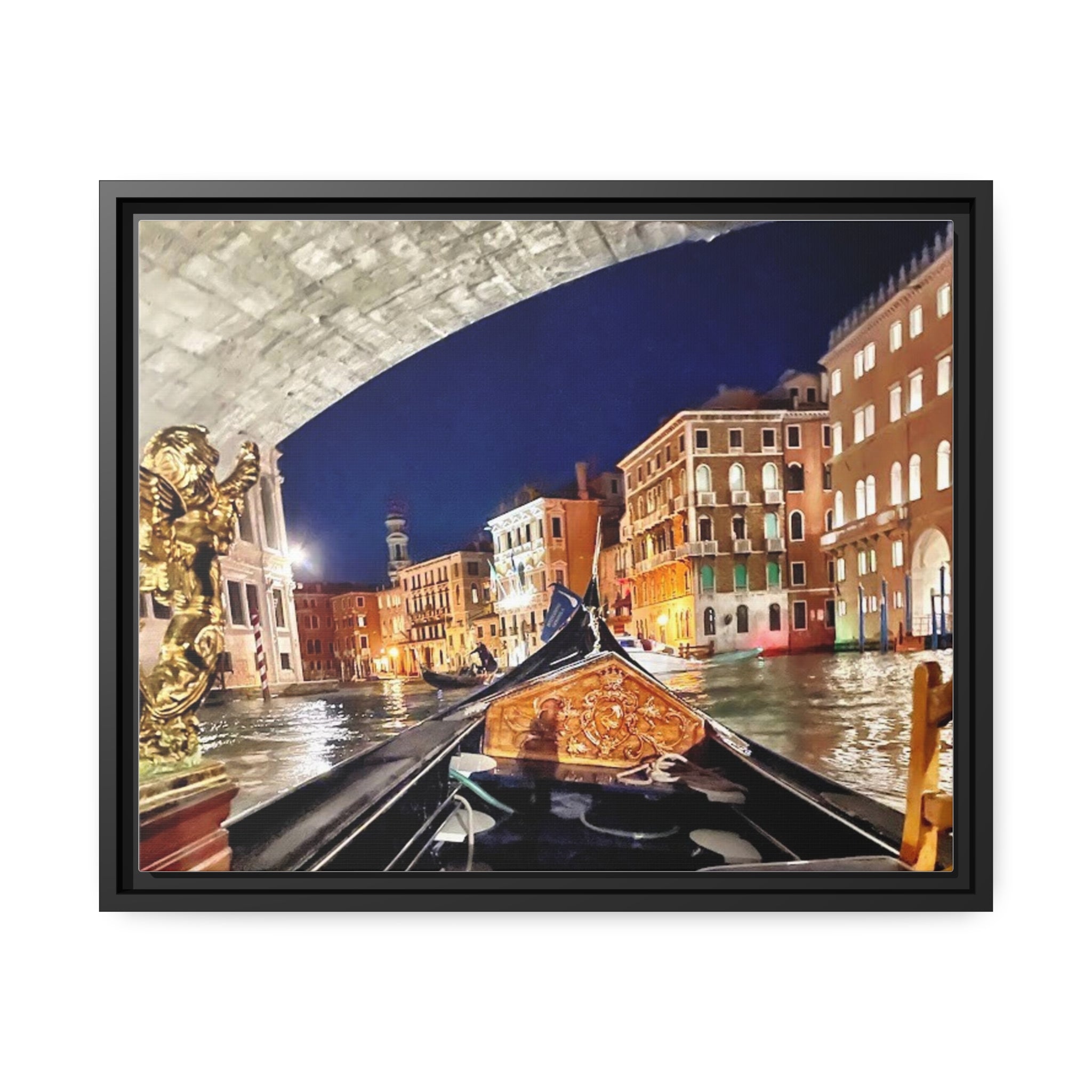 Nighttime in Venice, Matte Canvas, Black Frame