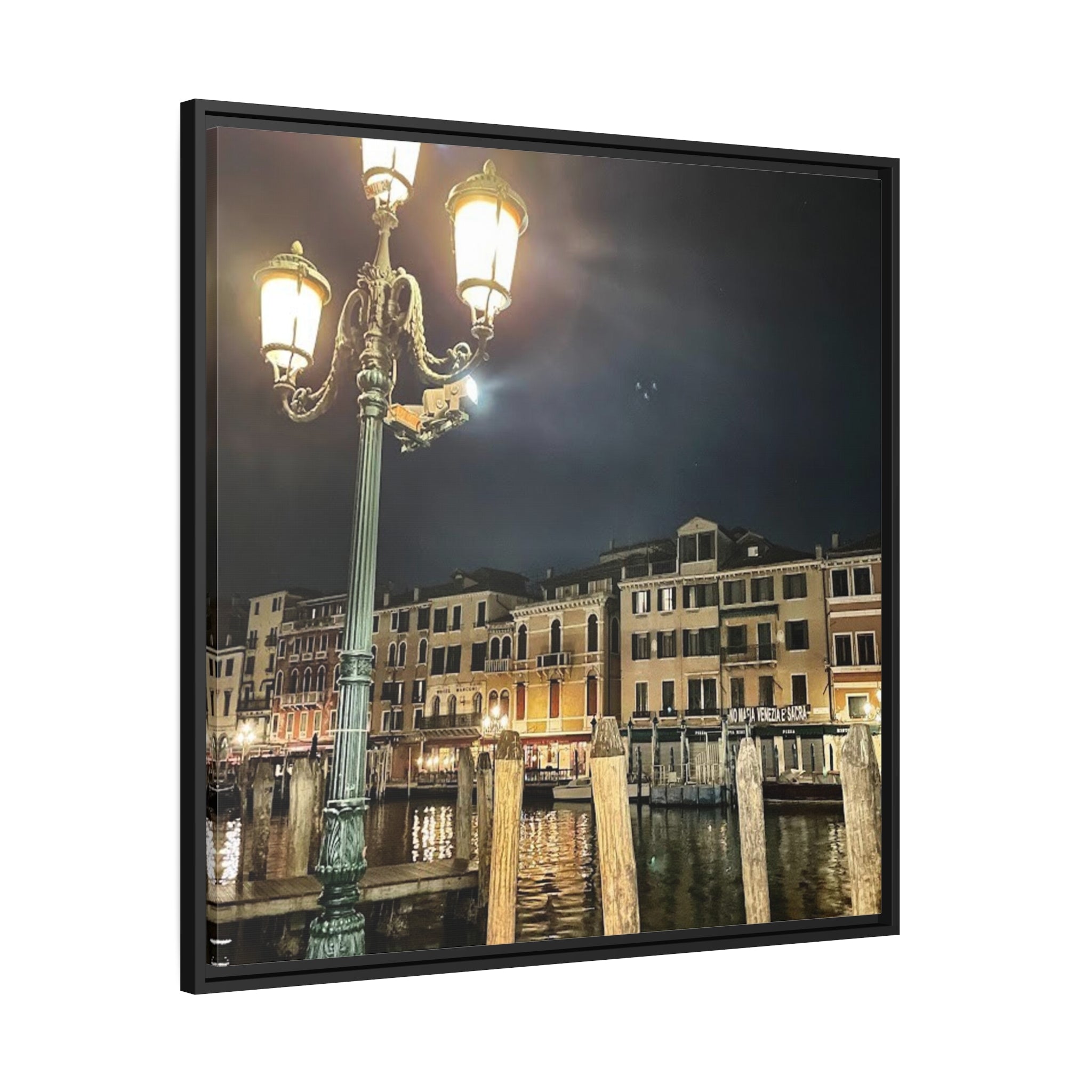 Nighttime in Venice Italy, Matte Canvas, Black Frame