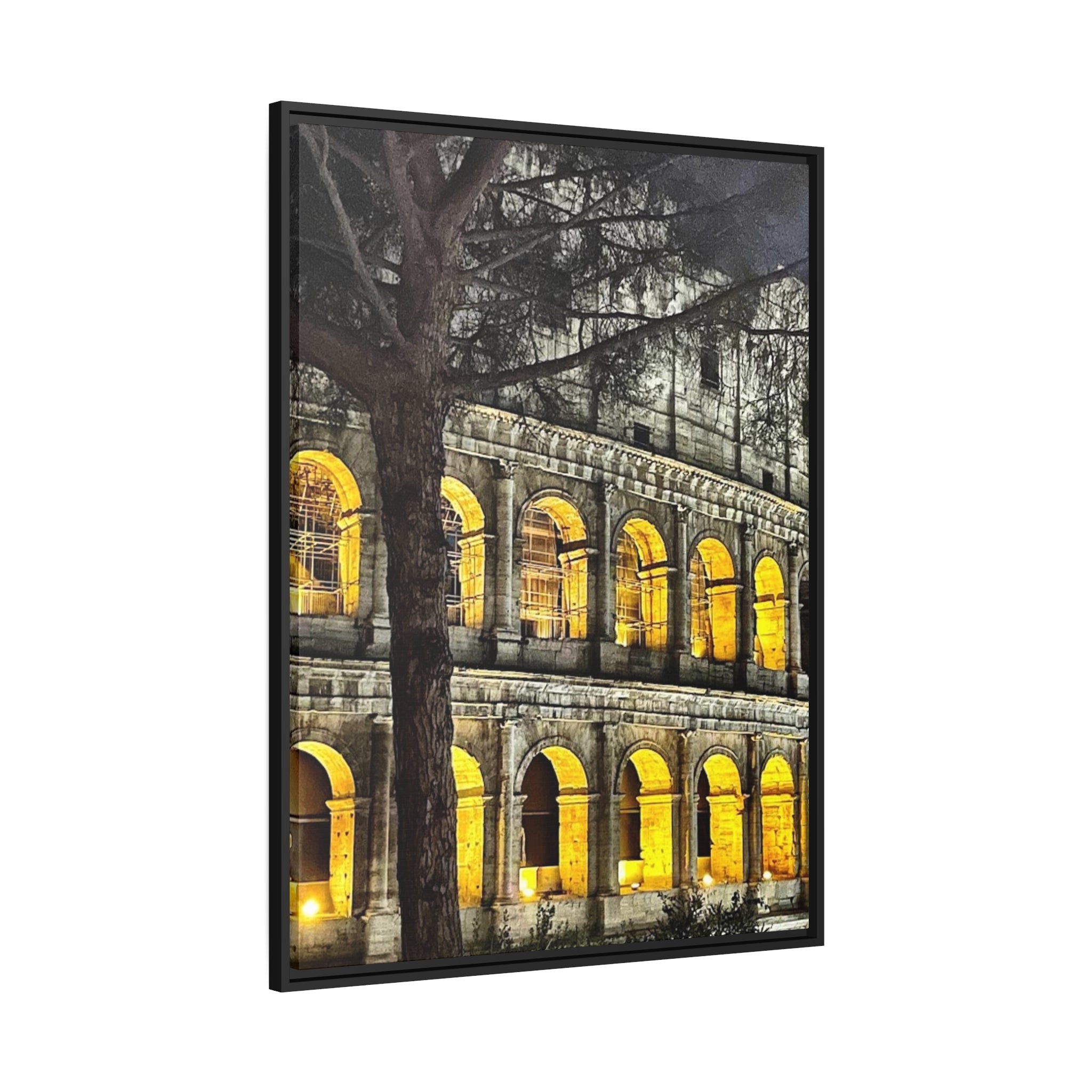 Rome Italy at Night, Matte Canvas, Black Frame