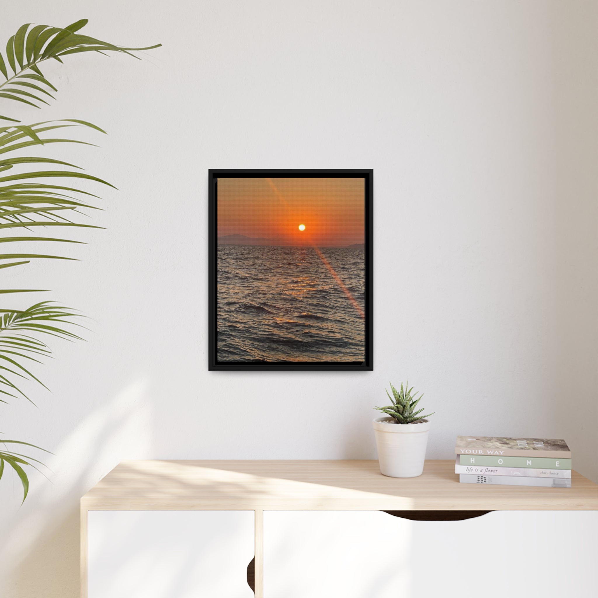 Sunset over the Mediterranean Matte Canvas with Black Frame