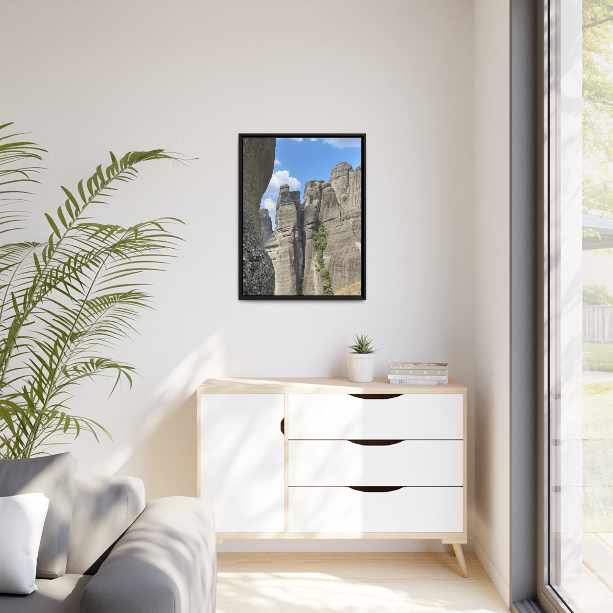Mountains of Meteora Greece Matte Canvas, Black Frame