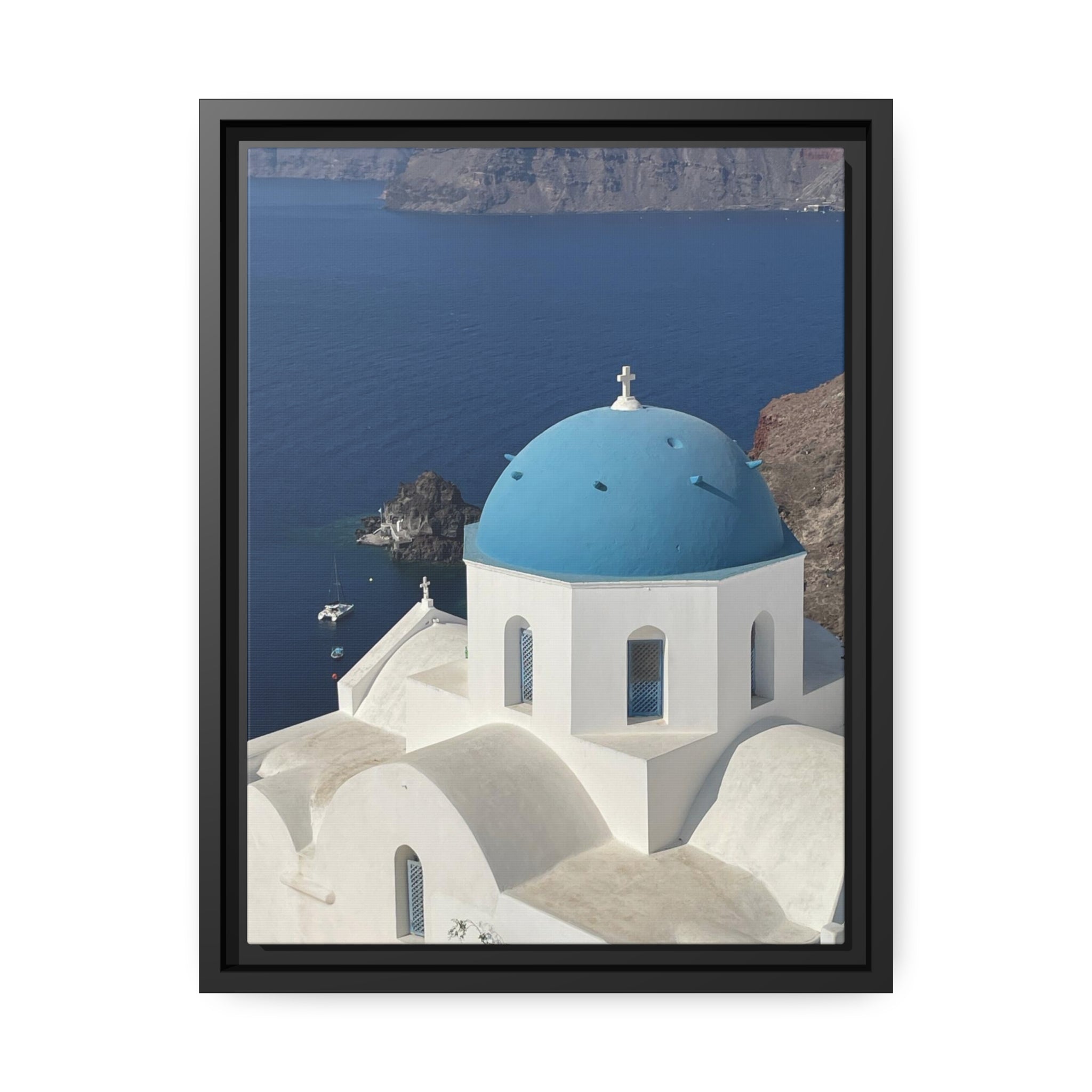 Santorini Greece, Matte Canvas, Black Frame