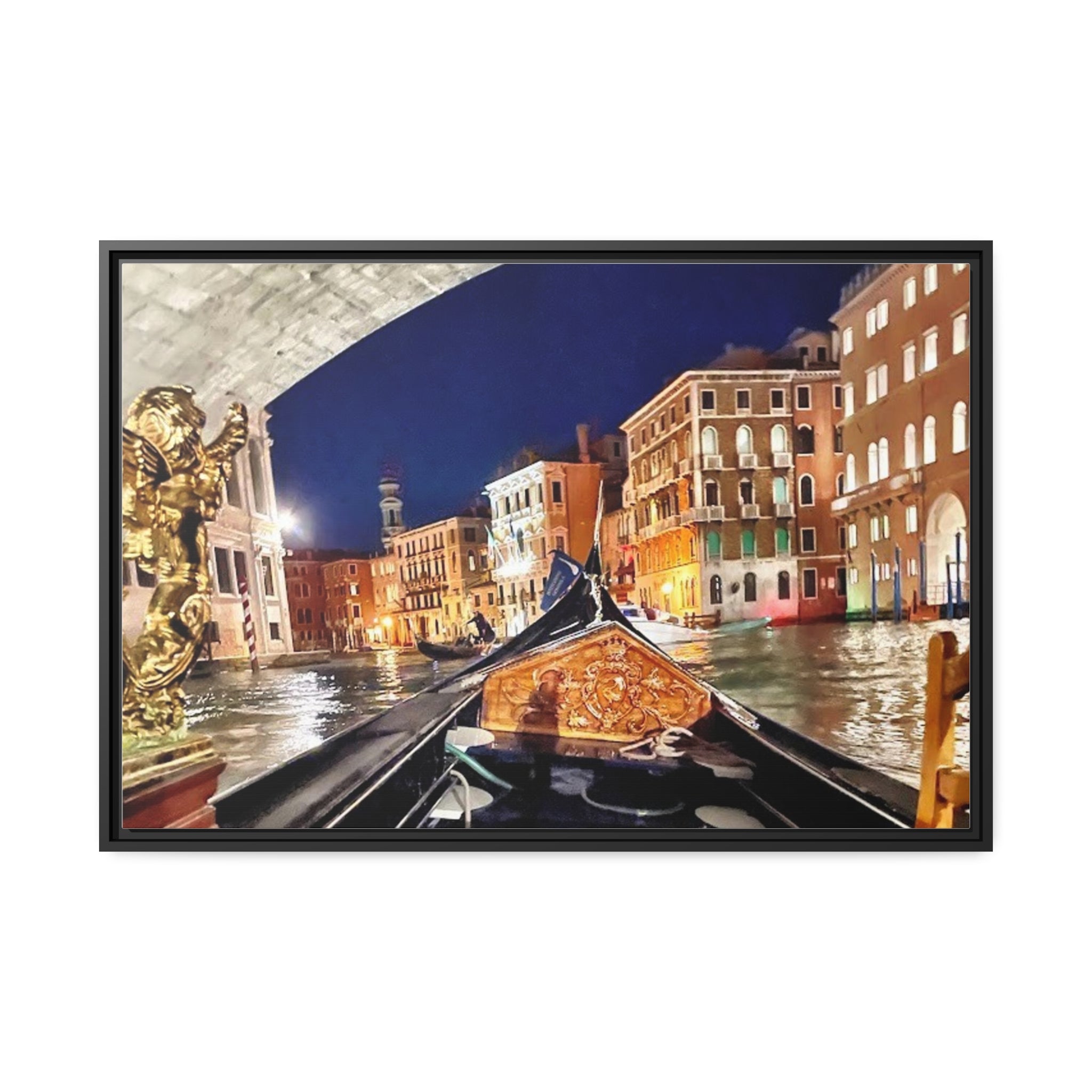 Nighttime in Venice, Matte Canvas, Black Frame